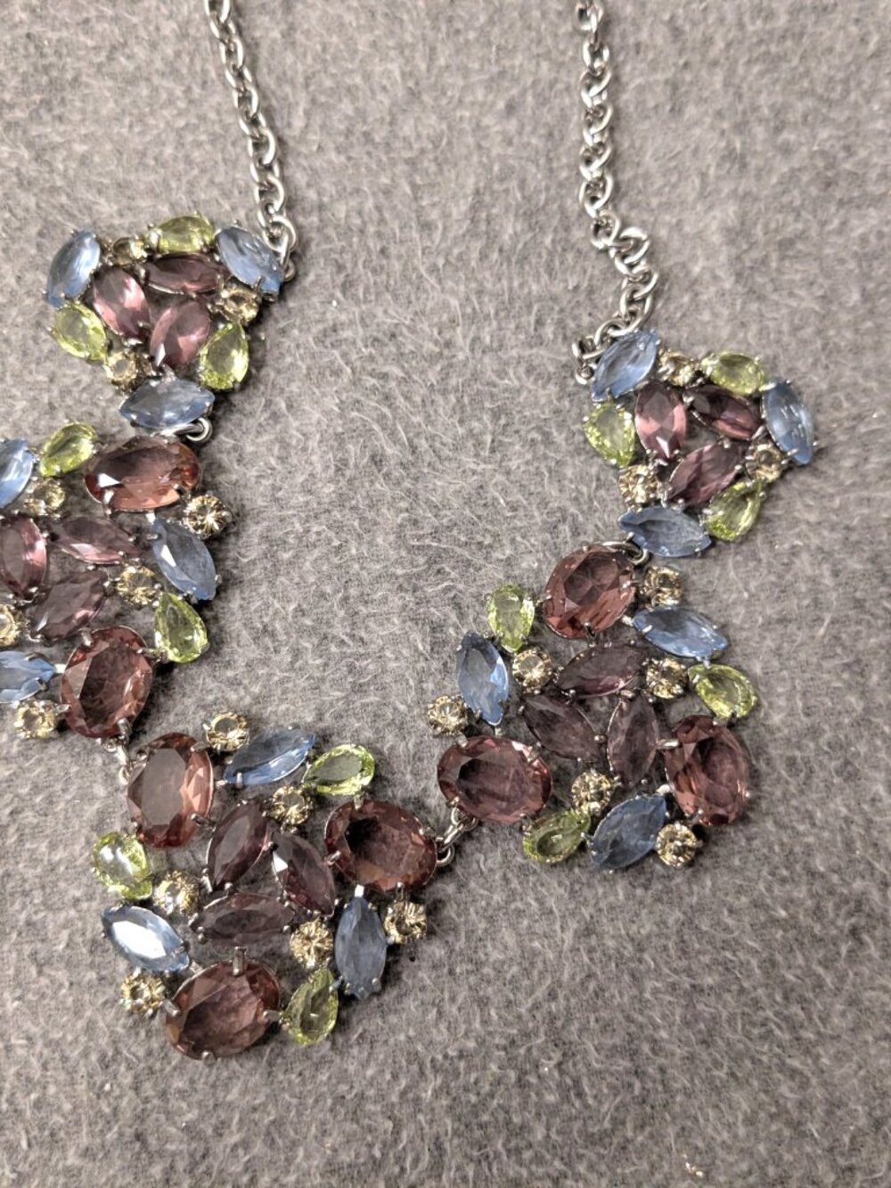 Purple, Blue and Green Stone Multi-Cluster Necklace